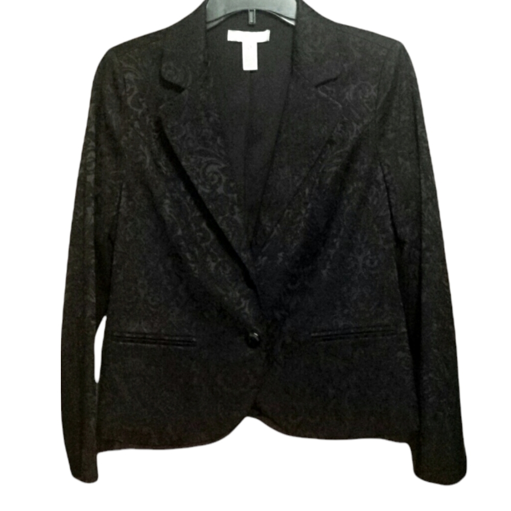 New Black Chico's Blazer Damask Design sz 4 Or Size Small - Picture 1 of 7